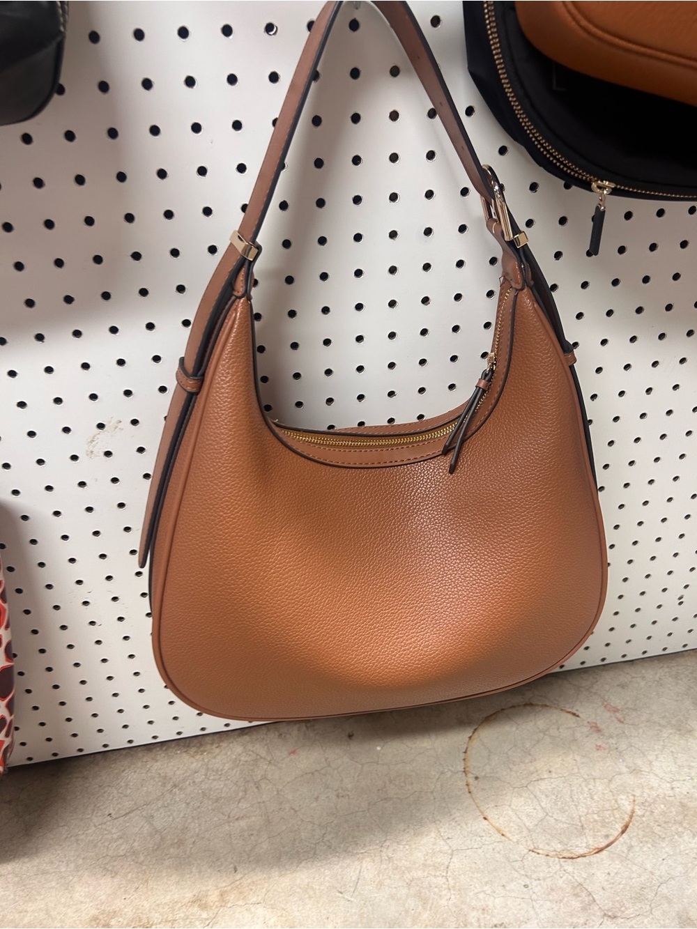 Calvin Klein Cognac Pebbled Leather Shoulder Hobo